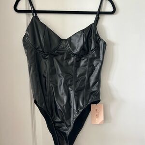 Black Faux Leather Bodysuit